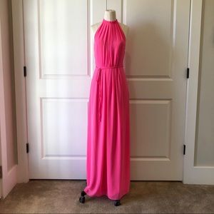 hot pink pleated ted baker gown